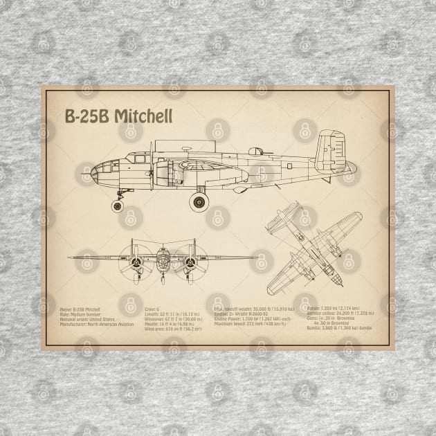 B-25B Mitchell Doolittle - Airplane Blueprint - SD by SPJE Illustration Photography